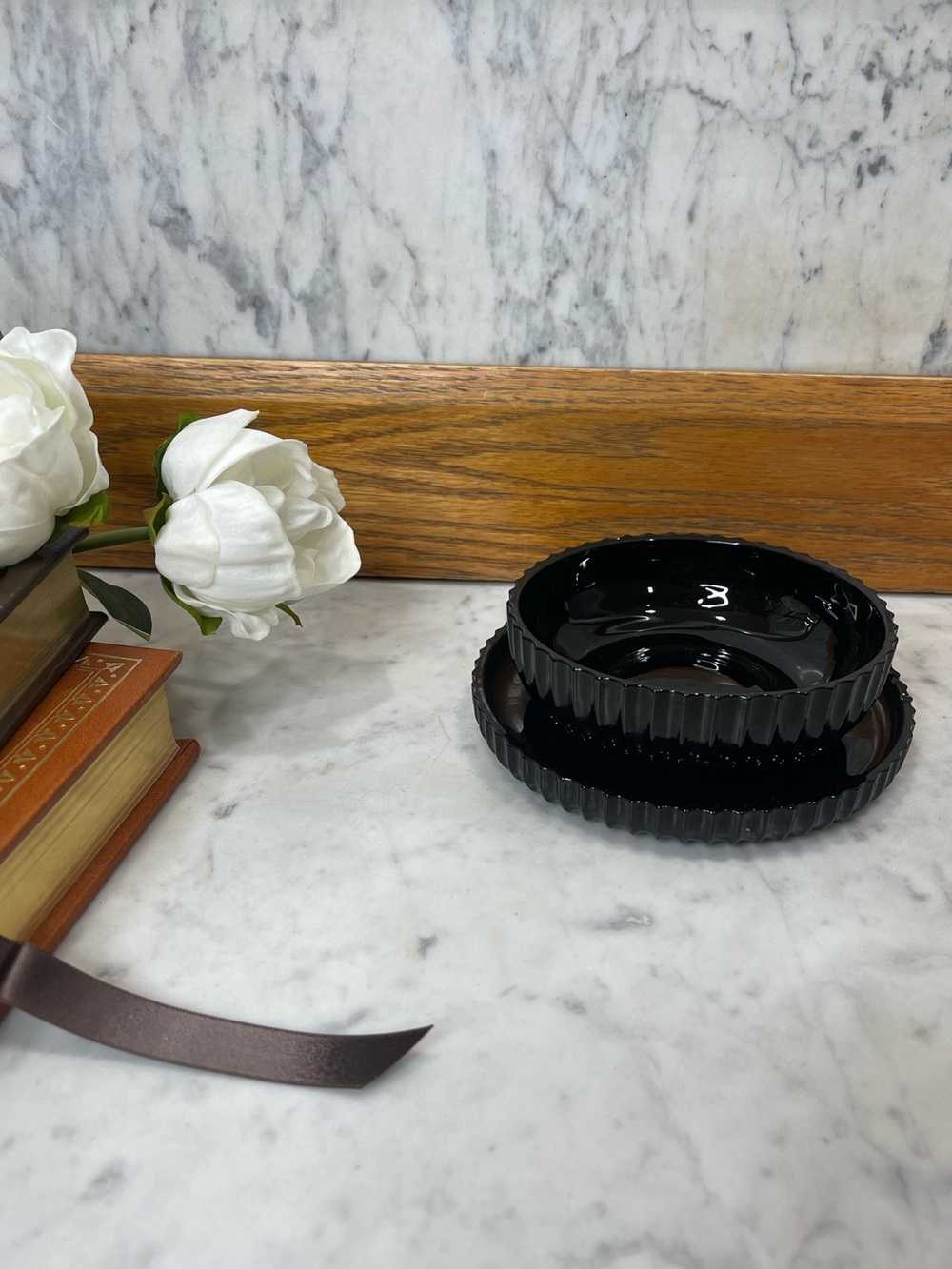 vintage LE Smith black amethyst glass bowls with ribbed design